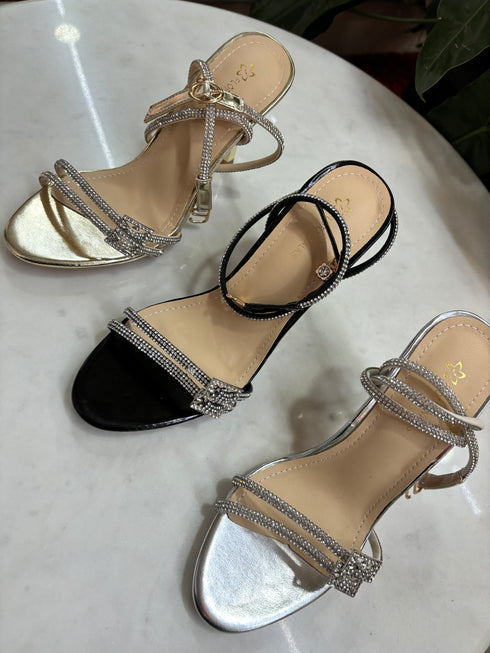 Rhinestone Buckle Strap Heels